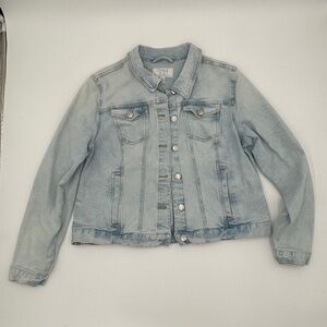 Time and Tru Light Blue Jean Jacket Button Up Cotton Denim Jacket with Pockets